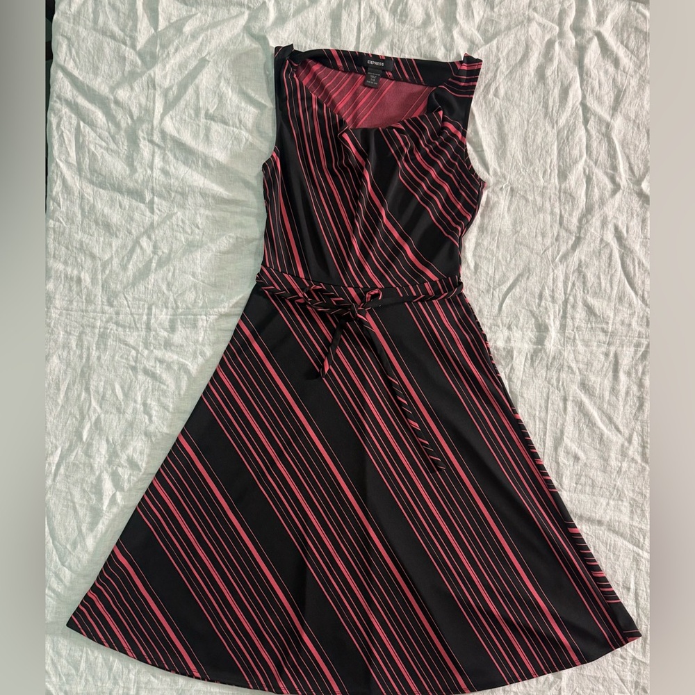 EXPRESS Sz 7/8 Pink and black midi dress with a retro vibe